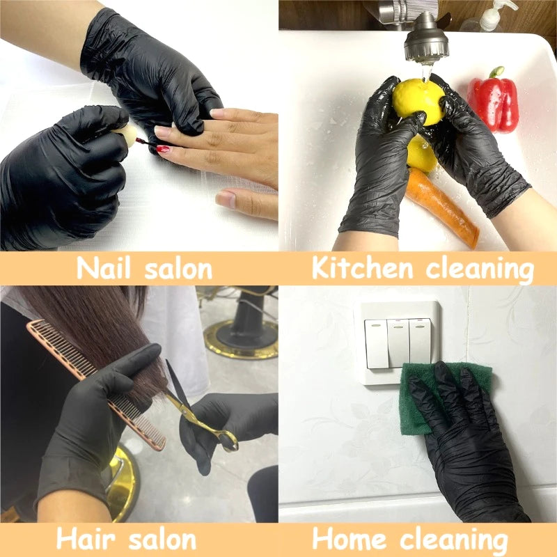 60/120PCS Disposable Black Nitrile Gloves Mixed Nitrile Gloves Home Cleaning Hairdressing Bathroom Kitchen Pet Bathing Cleaning